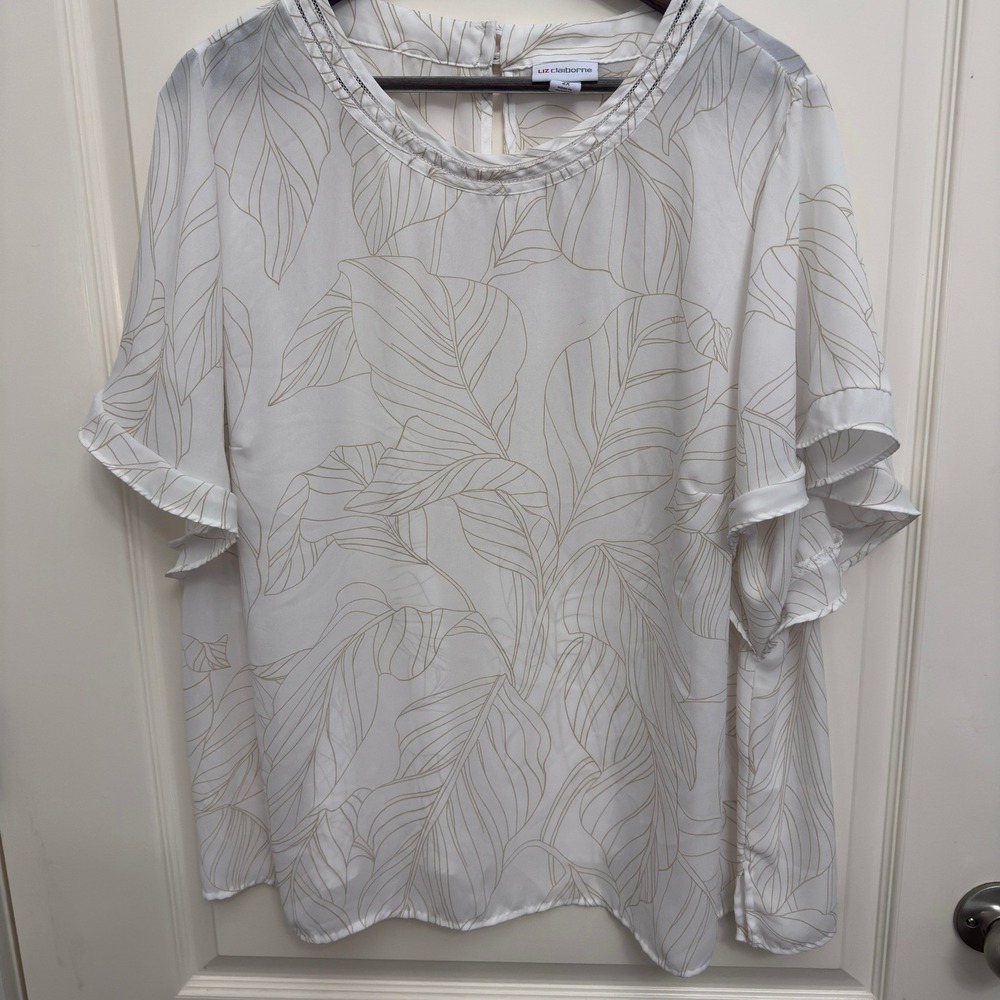Liz Claiborn 2XL Women's Ivory Flutter Sleeve Business Church Flowy Plus Neutral